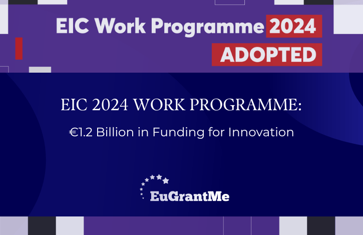 purple and blue background with the title: "EIC 2024 work programme: €1.2 Billion in Funding for Innovation"